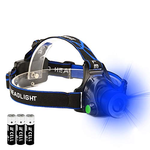 Blue LED Headlamp Flashlight Water-Resistant Zoomable 3 Modes for Outdoor Activities