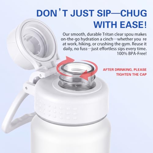 Oldley 32oz White Matte Water Bottle with Handle, Leakproof Tritan Sports Bottle
