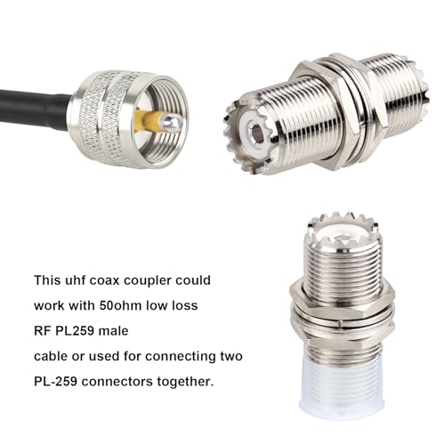 XRDS-RF 2 Pack UHF Female Bulkhead Connectors for Radio, CB, Marine, Wi-Fi - Impedance 50Ω
