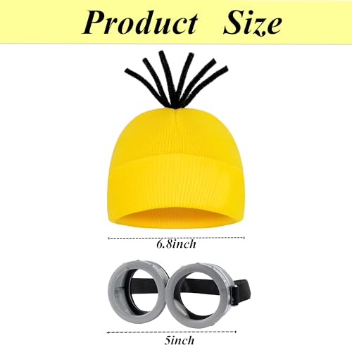 2Pcs Costume Accessories Adult Steampunk Goggles Glasses Yellow Beanie Knit Hats Women Mens Halloween Cosplay Party