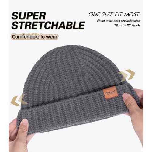 Fisherman Short Beanie Hats for Men, Knit Skull Cap Cuff Trawler Hat Mens Stylish Watch Cap Winter Warm Hat for Daily Wear