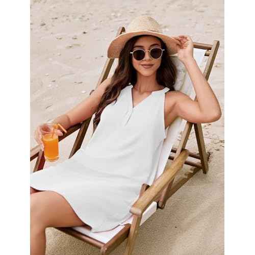 AI'MAGE Women's Swimsuit Cover Up Shirt V Neck Bathing Suit Coverups Sleeveless Beach Cover Ups Dress with Pocket S-XXL