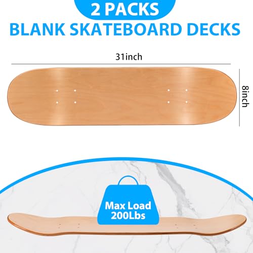 2PCS 31x8 Inch Maple Skateboard Decks Double Kick Medium Concave DIY Ready