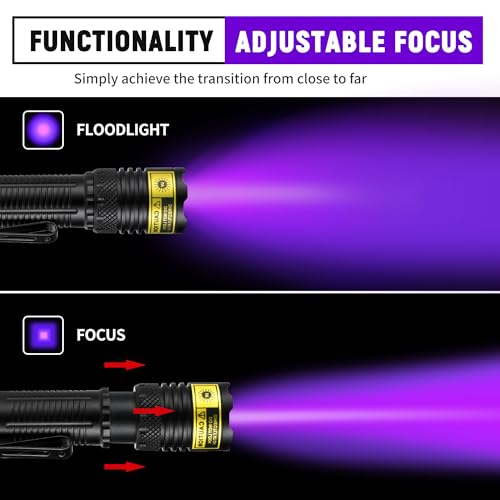 DARKDAWN UV Flashlight 365&395nm Black Light Mini USB Rechargeable Ultraviolet LED Blacklight Woods Lamp Powerful Fluorescent Portable Detector for Pet Urine Stains, Money, Resin Curing£¨2 Pack£©