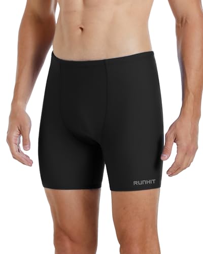 Men's Square Leg Swim Jammers - Quick Dry Athletic Swimsuit UPF 50+ Black Medium