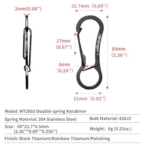 TONIFE Carabiner Clip 2-Pack, Stainless Steel Carabiner Keychain, Spring Snap Hook for Dog Leash and Key Ring