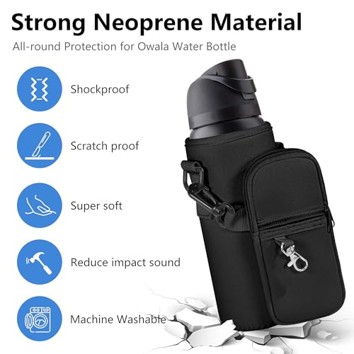 Water Bottle Carrier Bag with Strap for 24 oz Bottles - Black & Adjustable