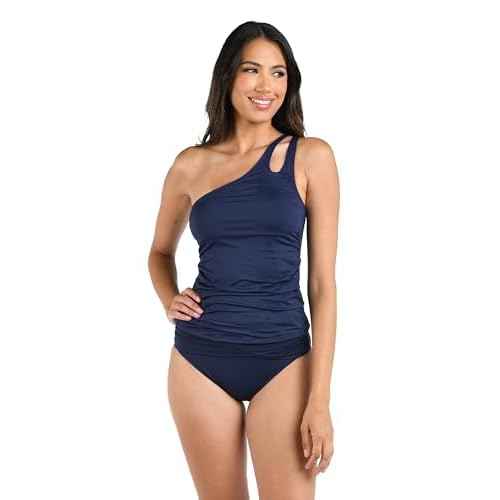 La Blanca womens Island Goddess One Shoulder Keyhole Tankini Swimsuit Top