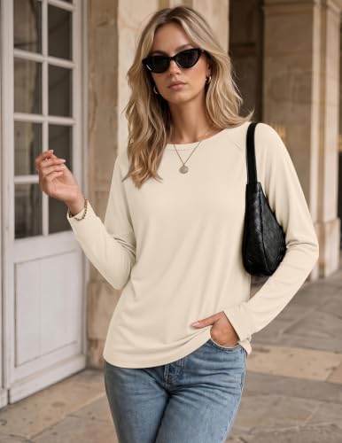 Ekouaer Women's Long Sleeve Thermal Shirt - Raglan Sleeve Fall Top Medium Beige
