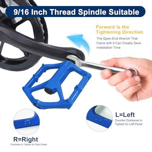 Mountain Bike Pedals,Road/MTB Flat Pedals, Non-Slip Lightweight Aluminum Alloy Bicycle Pedals, Fits 9/16" Road Mountain BMX MTB Bike Pedal