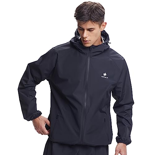 Black Sauna Suit for Men Weight Loss Sweat Training Jacket & Pants Large