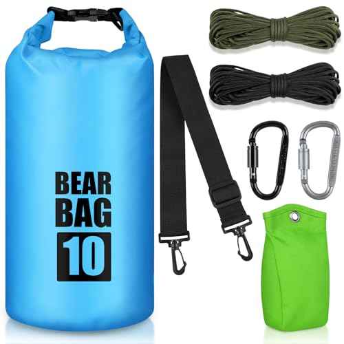 Bear Food Bag Hanging System, Bear Bags for Food Backpacking, Ultralight 10L Waterproof Camping Bear Proof Food Storage Canister Pulley System with Paracord, Carabiner, Throw Bag