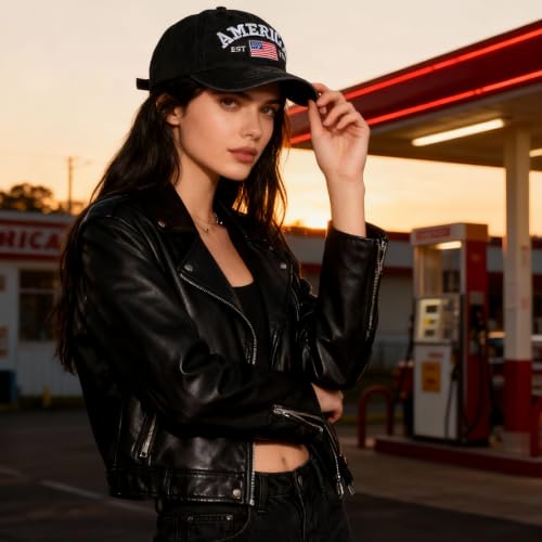Men's Baseball Cap Unisex American Flag Trucker Hat Black One Size