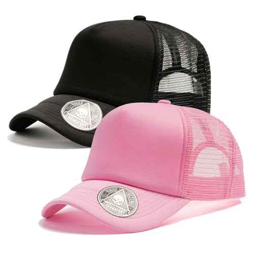 Vogcolab 2-Pack Classic Foam Trucker Hat Summer Mesh Hat Lightweight Adjustable Back Buckle Strap