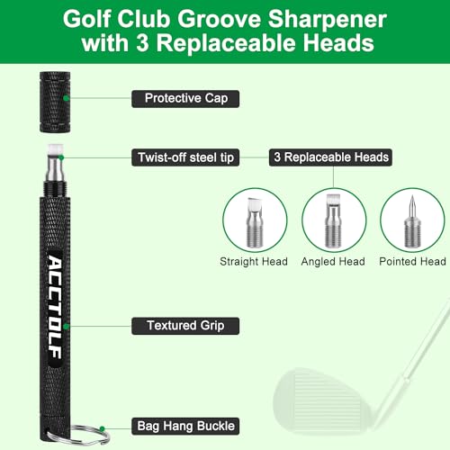 Golf Club Groove Sharpener 3-in-1 Cleaning & Sharpening Tool for Wedge and Iron