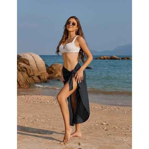 AI'MAGE Sarong Wraps for Women Long Hollow Swimsuit Coverup Tie Beach Bikini Skirt Cover Up Bathing Suit Pareo Wraps M/XL