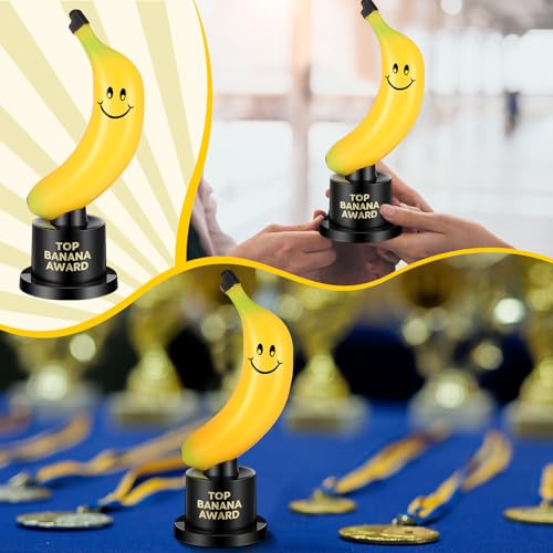 6 Pack Banana Trophy - Funny Top Banana Award with Black Stand, Yellow Plastic