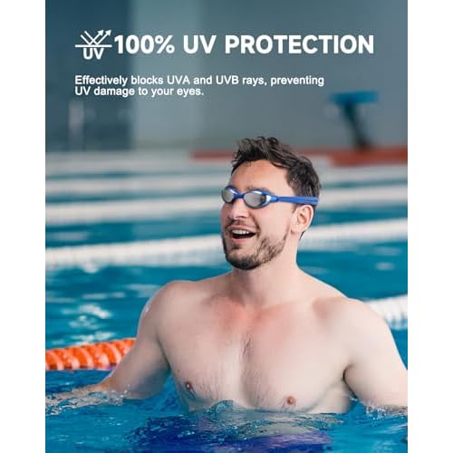 Aegend Adult Swim Goggles,Anti-Fog Mirrored Swimming Goggles for Competition,No Leak,UV Protection,Adjustable Comfortable Fit