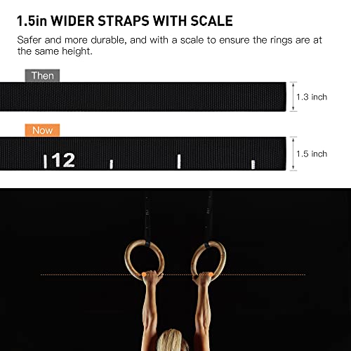PACEARTH Gymnastics Rings Wooden Olympic Rings 1500/1000lbs with Adjustable Cam Buckle 14.76ft/9ft Long Straps with Scale Non-Slip Gym Rings for Home Gym Full Body Workout