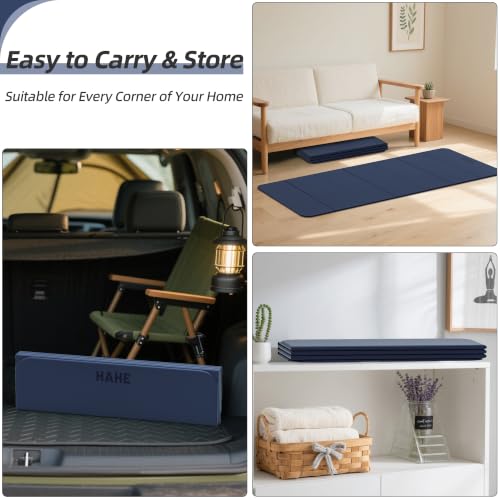 Foldable Yoga Mat 74" x 32" x 0.3" with Dual-Sided Non-Slip Surface - Navy Blue