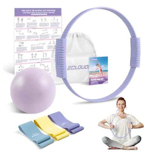 Pilates Essentials Kit for Women, 13.5" Pilates Ring and Ball Set with Resistance Bands for Home Workouts, Portable Pilates Kit with Bag & Training Poster for Full Body Exercise
