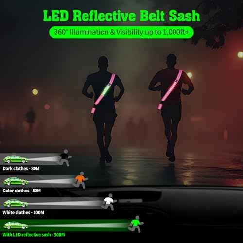 LED Reflective Belt Sash,6 Colors & 3 Light Modes High Visibility Night Rechargeable Safety Belt Adjustable Reflective Running Gear for Men Women Running Cycling Walking and Dog Walking