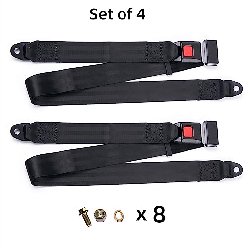 Adjustable 2-Point Seat Belt Harness Kit for Go Karts and Golf Carts - Set of 4