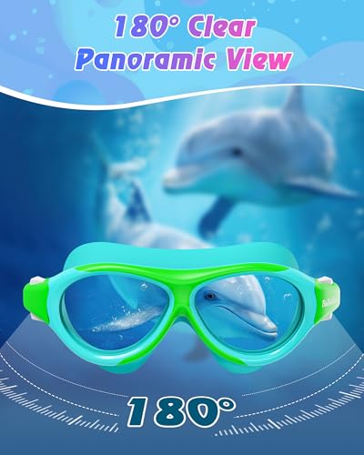 Kids Swimming Goggles with Fabric Strap for 8-16, No Leaking, Wide View, Anti-Fog UV, Green