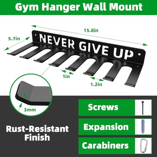 Home Gym Storage Rack with 8 Hooks for Barbells Resistance Bands Jump Ropes - Wall Mount Organizer - Variation of Never