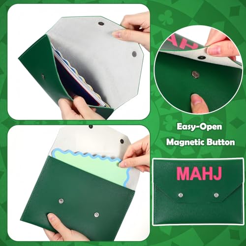 Leather Mahjong Card Holder Gift - Dark Green, 8x6 Inch Solid Color
