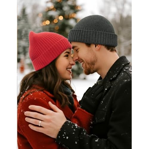 50% Wool Double Cuff Knit Beanie Hat for Men Women, Short Fisherman/Slouchy Warm Winter Skull Cap Trawler Watch Cap