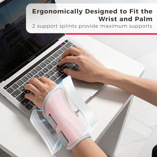 Adjustable Copper Infused Wrist Brace for Carpal Tunnel Support - Pink, L/XL - Right Hand