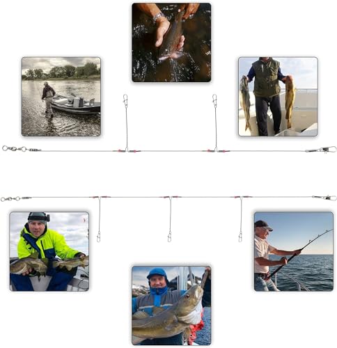 24Pcs Saltwater & Freshwater Stainless Steel Fishing Leaders Kit 2-Arms with Swivels Beads & Hooks