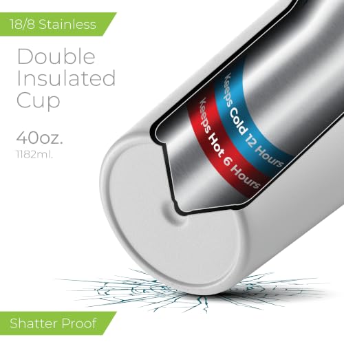 40 oz Insulated Tumbler with Handle & Straw Cream White - Leakproof Travel Mug