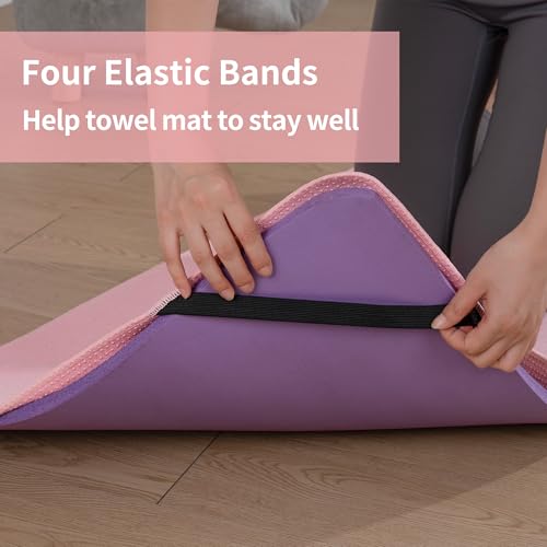 Pink Microfiber Hot Yoga Towel Mat 24x72 Inches Non-Slip Silicone Grip