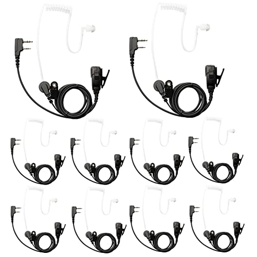 10 Pcs Surveillance Earpiece Kit for Baofeng Radio with Acoustic Tube & Mic - Compatible with Kenwood RT Series