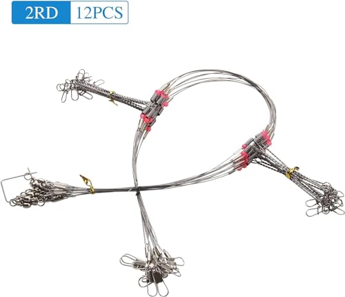24Pcs Saltwater & Freshwater Stainless Steel Fishing Leaders Kit 2-Arms with Swivels Beads & Hooks