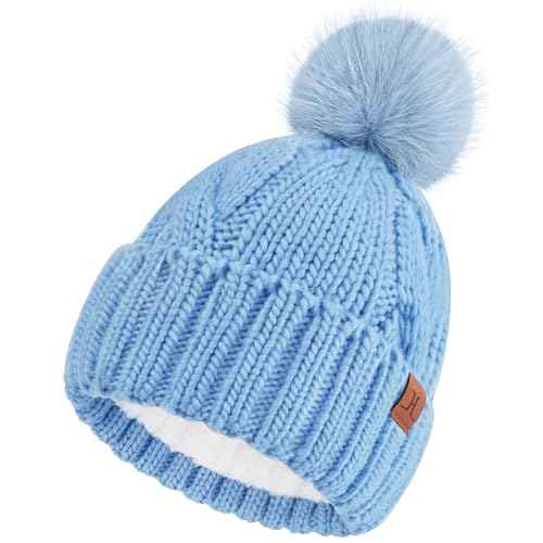 FZ FANTASTIC ZONE Womens Pom Pom Winter Hat Warm Cable Knit Beanie Hats for Women Skull Cap with Thick Fleece Lined Gifts