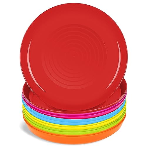 Kids Plates Set of 12 - BPA Free Toddler Plastic Dinnerware, Bright Colors, 7 Inch Small