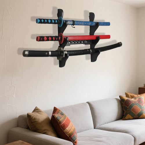 Katana Wall Mount Samurai Sword Display Hanger 3-Tier Black - Versatile Collectible Holder
