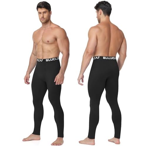 Blueleaf Men's Thermal Compression Pants Fleece Lined Athletic Tights Leggings Sports Base Layer Bottoms Cold Weather Gear