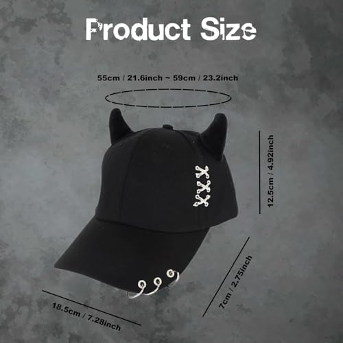 Trendy Adjustable Trucker Hat with Devil Horns, Metal Ring Casual Baseball Cap Women Men, Breathable Cotton K-pop Cap