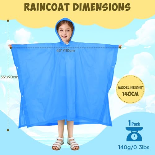 Kids Waterproof Reusable Rain Poncho Set - Blue 2 Pack - Hooded Outerwear for Boys & Girls