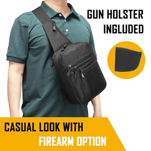 FLWVOG Concealed Carry Crossbody Bag for Men, Ccw Sling Bag EDC Carry Bag Shoulder Chest Pack Gun Bags for Handguns. (Black)