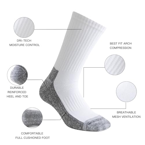 JOYN?E 8 Pair Mens Thick Cushioned Athletic Crew Socks Breathable Moisture Wicking Work Running Socks for Men Size 9-12/12-15