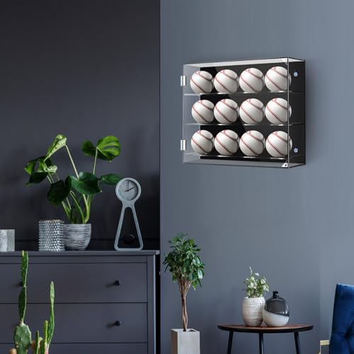 Wall Mount Baseball Display Case 3 Tiers for 12 Balls Acrylic Collection Stand