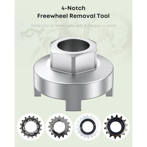 Pawfly Bike Single Speed Freewheel Removal Tool with Sprocket & Chain Cleaning Brushes, 4 Notch Sprocket Puller Tool, BMX Bicycle Freewheel Remover, One-Speed Freewheel Disassembly Tool, Silver