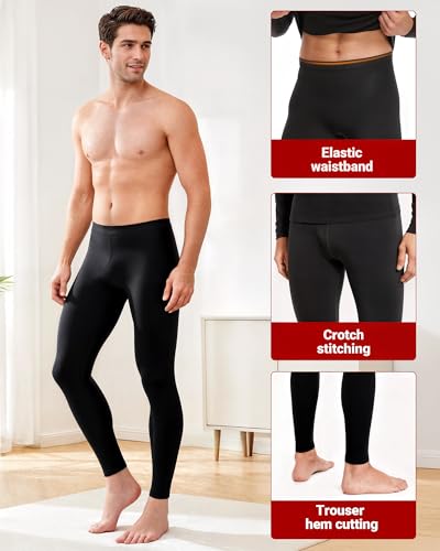 Men's Fleece-Lined Thermal Long Johns Set - Large, Dark Gray, Winter Base Layer