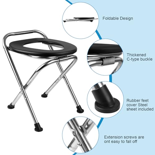 Black Portable Folding Toilet for Camping Travel Stainless Steel Lightweight