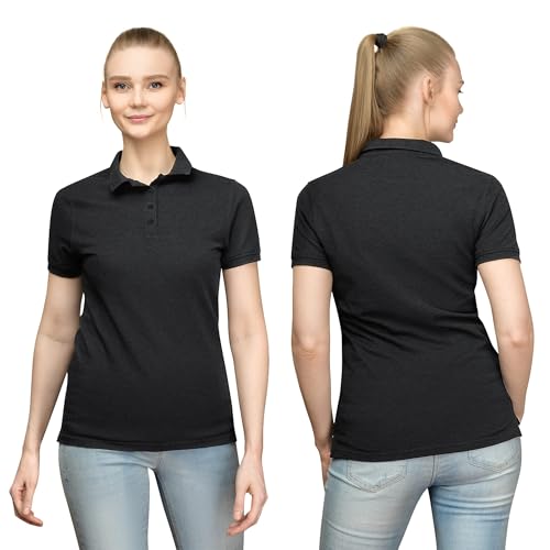 TVKSOM Women's Polo Shirts Casual Short Sleeve Work Tops 4-Pack - XX-Large, Black, Grey, Blue, Red